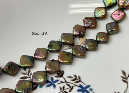 11-12 mm Brown Peacock W/ Iridescent Green Color Diamond Square Coin Shape Freshwater Pearl Beads Genuine High Luster Coin Pearl Bead #P3171