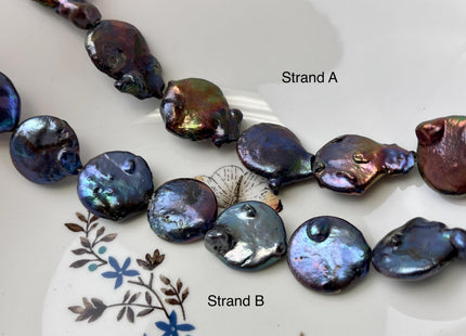 19-21 mm Dark Blue Peacock Color Large Jumbo Coin Freshwater Pearls Genuine Large Peacock Freshwater Teardrop Coin Pearl Beads #P3173