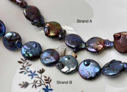 19-21 mm Dark Blue Peacock Color Large Jumbo Coin Freshwater Pearls Genuine Large Peacock Freshwater Teardrop Coin Pearl Beads #P3173