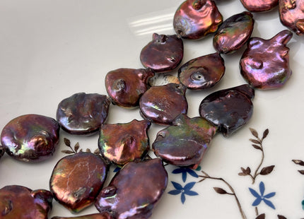 19-21 mm Dark Burgundy Peacock Color Large Jumbo Coin Freshwater Pearls Genuine Large Burgundy Freshwater Round Coin Pearl Beads #P3175