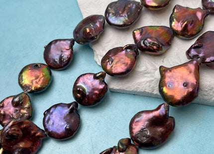 19-21 mm Dark Burgundy Peacock Color Large Jumbo Coin Freshwater Pearls Genuine Large Burgundy Freshwater Round Coin Pearl Beads #P3175