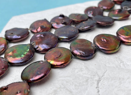 19-21 mm Dark Burgundy Peacock Color Large Jumbo Coin Freshwater Pearls Genuine Large Burgundy Freshwater Round Coin Pearl Beads #P3178