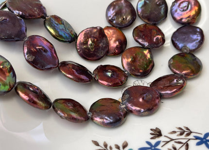 19-21 mm Dark Burgundy Peacock Color Large Jumbo Coin Freshwater Pearls Genuine Large Burgundy Freshwater Round Coin Pearl Beads #P3178