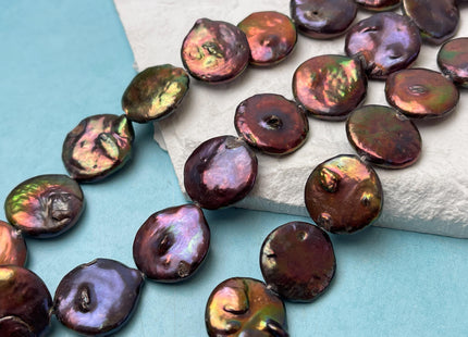 19-21 mm Dark Burgundy Peacock Color Large Jumbo Coin Freshwater Pearls Genuine Large Burgundy Freshwater Round Coin Pearl Beads #P3178