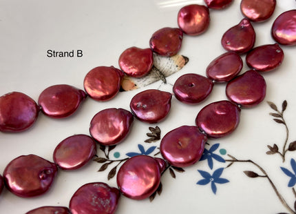 15-18 mm Large Freshwater Coin Pearls Cranberry Color Genuine Freshwater Coin Pearls Limited Edition Cranberry Color Coin Beads #700