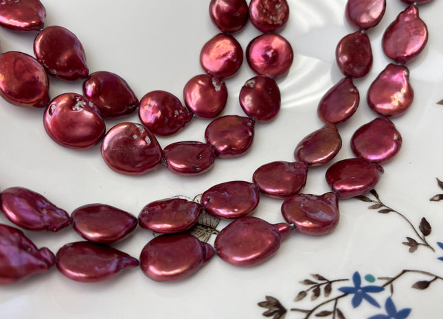 13-15 mm Large Freshwater Coin Pearls Cranberry Color Genuine Freshwater Coin Pearls Limited Edition Cranberry Color Coin Beads #700