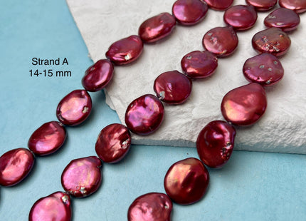 13-15 mm Large Freshwater Coin Pearls Cranberry Color Genuine Freshwater Coin Pearls Limited Edition Cranberry Color Coin Beads #700