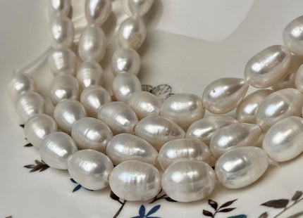 12-12.5x14-16mm Half Strand Large Hole AA Natural White Rice/Oval Freshwater Pearl Jumbo Size Beads Hole Size 1.2mm 2.1mm 12-13 Beads #236