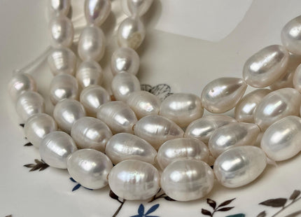 12-12.5x14-16mm Half Strand Large Hole AA Natural White Rice/Oval Freshwater Pearl Jumbo Size Beads Hole Size 1.2mm 2.1mm 12-13 Beads #236