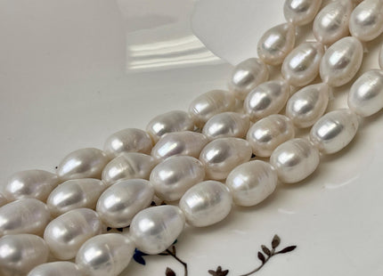 12-12.5x14-16mm Half Strand Large Hole AA Natural White Rice/Oval Freshwater Pearl Jumbo Size Beads Hole Size 1.2mm 2.1mm 12-13 Beads #236