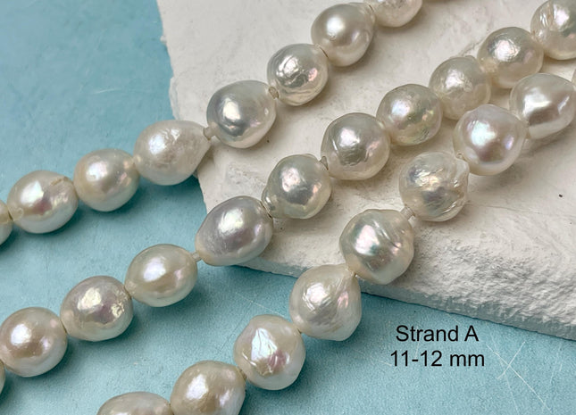11-13 mm AAAA Half Strand Large Hole Natural White Baroque Pearl Hole Size 2.1mm Genuine High Luster Baroque Edison Pearl Beads #P3243