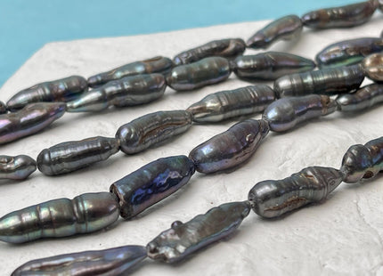 6-8x18-20 mm Gray Peacock Freshwater Biwa/Stick Pearls Genuine Peacock Biwa Stick Freshwater Pearls #P3205