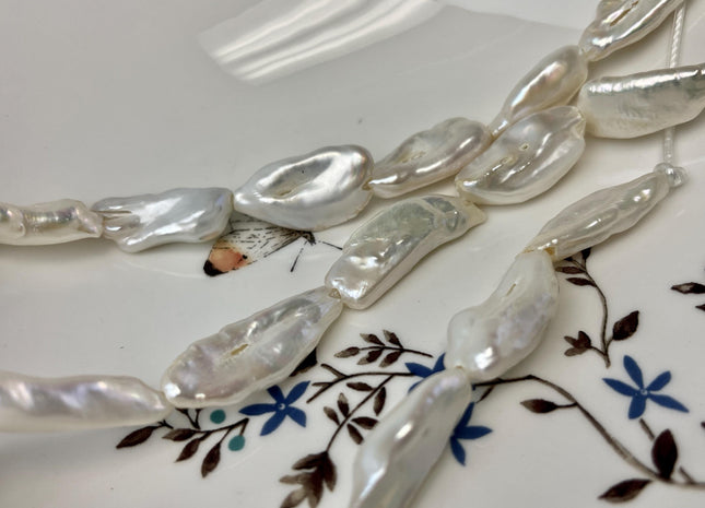 11-13x24-27 mm Large Hole White Biwa Stick Freshwater Pearl Beads Hole Size 2.2 mm Genuine Jumbo Freshwater Biwa Stick Pearl Beads #P3180