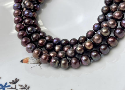 8.5-9 mm AAA Dark Chocolate Brown Peacock Round Freshwater Pearl Beads Genuine Dark Brown Peacock Freshwater Pearls #P3182
