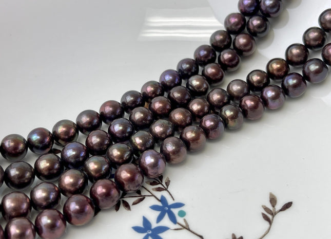 8.5-9 mm AAA Dark Chocolate Brown Peacock Round Freshwater Pearl Beads Genuine Dark Brown Peacock Freshwater Pearls #P3182