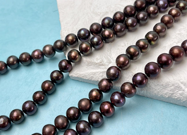 8.5-9 mm AAA Dark Chocolate Brown Peacock Round Freshwater Pearl Beads Genuine Dark Brown Peacock Freshwater Pearls #P3182