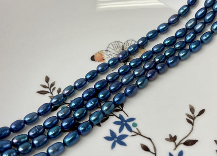 5x7-8 mm AA Electrical Blue Color Oval/Rice Freshwater Pearl Genuine Very Rare High Quality/Luster Peacock Long Oval Pearl #P3183