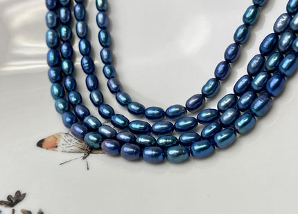 5x7-8 mm AA Electrical Blue Color Oval/Rice Freshwater Pearl Genuine Very Rare High Quality/Luster Peacock Long Oval Pearl #P3183