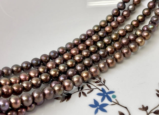 6-6.5 mm AAA Dark Chocolate Brown and Purple Round Freshwater Pearl Beads Genuine Dark Brown Round Freshwater Pearls #P3184