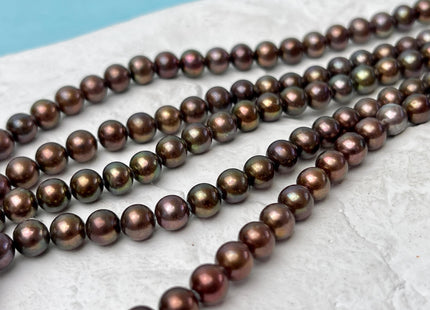 6-6.5 mm AAA Dark Chocolate Brown and Purple Round Freshwater Pearl Beads Genuine Dark Brown Round Freshwater Pearls #P3184