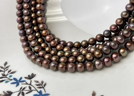 6-6.5 mm AAA Dark Chocolate Brown and Purple Round Freshwater Pearl Beads Genuine Dark Brown Round Freshwater Pearls #P3184