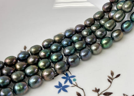 6-6.5x7.5 mm AA Dark Olive Green Color Freshwater Pearls Rice/Oval Shape Pearls 53 Beads #P3380