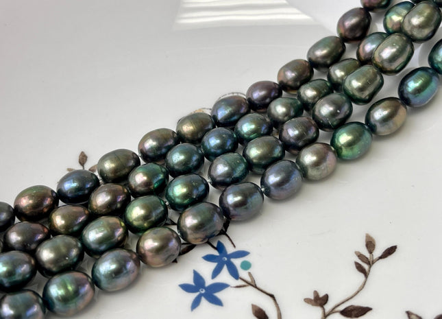 6-6.5x7.5 mm AA Dark Olive Green Color Freshwater Pearls Rice/Oval Shape Pearls 53 Beads #P3380