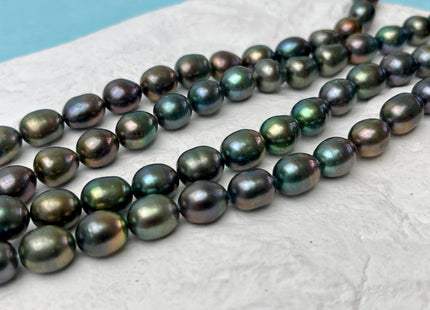 8-8.5x10 mm Dark Green Peacock Color Freshwater Pearls Rice/Oval Shape Pearl Beads Genuine Large Rice Freshwater Pearl Beads #P3185