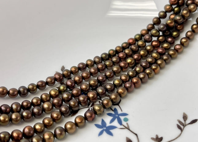 5.5-6 mm AAA Dark Chocolate Brown Off Round Freshwater Pearl Beads Genuine Dark Brown Off Round Freshwater Pearls #P3186