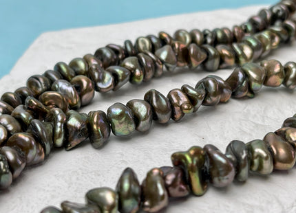 8-10 mm AA Dark Green Peacock Color Keshi Freshwater Pearl Beads Genuine High Luster Center Drilled Rondelle Disc Pearl Beads #P3187