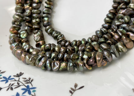 8-10 mm AA Dark Green Peacock Color Keshi Freshwater Pearl Beads Genuine High Luster Center Drilled Rondelle Disc Pearl Beads #P3187
