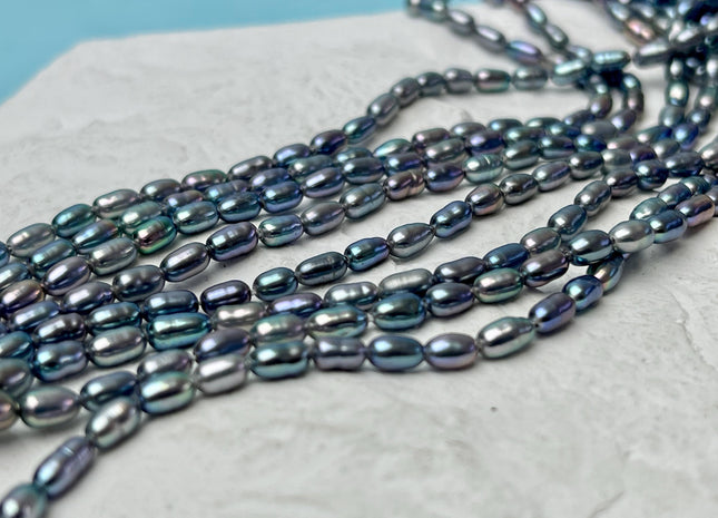3x5-6 mm 4x6-7mm AAA Blue Peacock Color Oval/Rice Freshwater Pearl Genuine Very Rare High Quality/Luster Peacock Long Oval Pearl #P3189