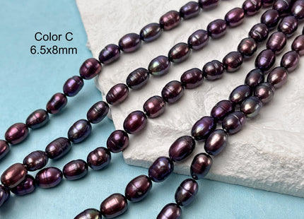 5.5-6x7-10 mm Copper Brown Orange Champagne Purple Color Freshwater Rice/Oval Pearls Genuine Rice Pearl Beads #P3244