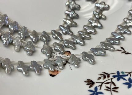 5 Pieces 7-8x13-14 mm High Luster Top Drilled Gray Color Cross Coin Freshwater Pearl Genuine Unique Freshwater Pearl Beads #P3190