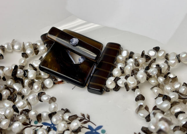 20 inch Multi Strand 6-7mm Pearl Nugget Necklace with Large Topaz Toggle Clasp, Genuine Pearl Necklace, Bridal Pearl Necklace #316