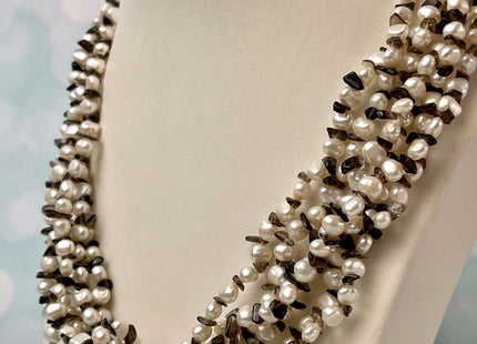 20 inch Multi Strand 6-7mm Pearl Nugget Necklace with Large Topaz Toggle Clasp, Genuine Pearl Necklace, Bridal Pearl Necklace #316