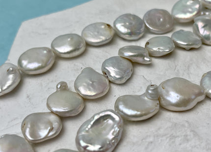 13-15 mm Natural White Large Coin Freshwater Pearl Beads Genuine Large Irregular Flat Coin Beads C Grade #P3208