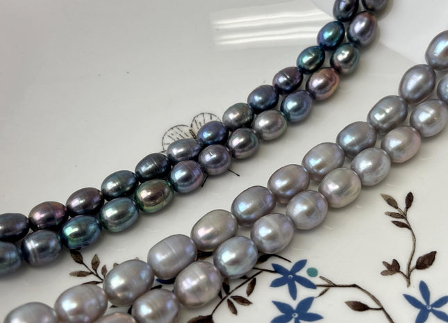 7x9mm 8x10mm AA Peacock/Gray Freshwater Pearl Beads Rice/Oval Pearl Beads #785