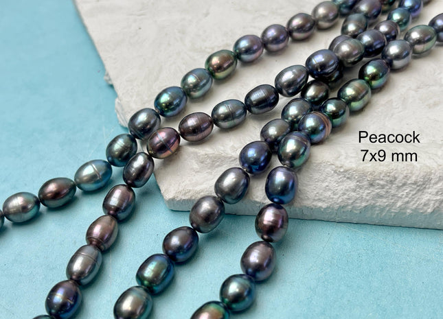 7x9mm 8x10mm AA Peacock/Gray Freshwater Pearl Beads Rice/Oval Pearl Beads #785