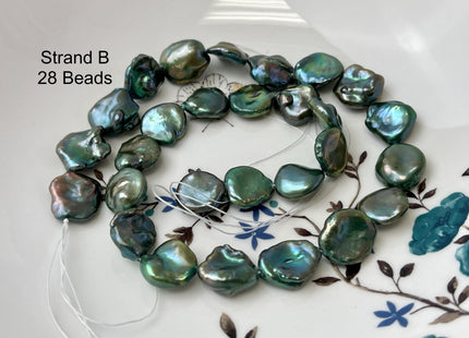 14-16 mm AAA Forest Green Color Jumbo Keshi Freshwater Pearl Beads Center Drilled Very Rare High Luster Huge Paddle Keshi Pearl #P3210