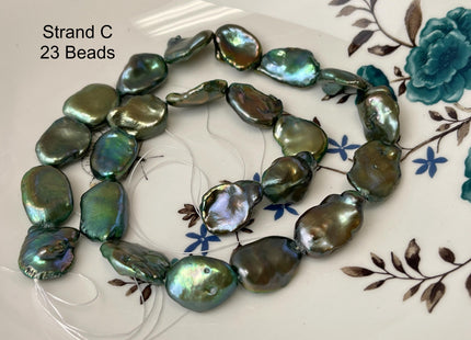 14-16 mm AAA Forest Green Color Jumbo Keshi Freshwater Pearl Beads Center Drilled Very Rare High Luster Huge Paddle Keshi Pearl #P3210