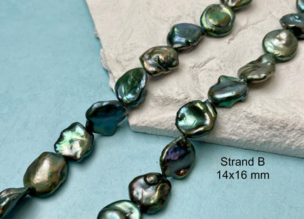 14-16 mm AAA Forest Green Color Jumbo Keshi Freshwater Pearl Beads Center Drilled Very Rare High Luster Huge Paddle Keshi Pearl #P3210