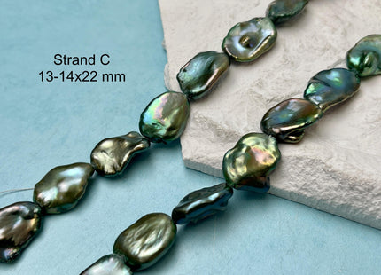 14-16 mm AAA Forest Green Color Jumbo Keshi Freshwater Pearl Beads Center Drilled Very Rare High Luster Huge Paddle Keshi Pearl #P3210