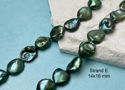 14-16 mm AAA Forest Green Color Jumbo Keshi Freshwater Pearl Beads Center Drilled Very Rare High Luster Huge Paddle Keshi Pearl #P3210