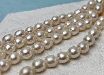 8x9-10 mm AA Half Strand Natural White Long Oval/Rice Genuine Large Hole Freshwater Pearl Hole Size 1.2mm 2.1mm 21-23 Beads #P3194