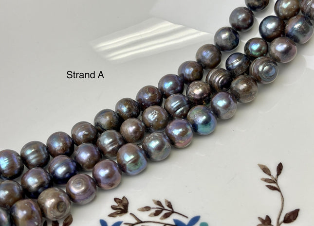 9-10 mm Blue Peacock Potato Freshwater Pearls Genuine Very Rare Blue Peacock Freshwater Pearls 42-45 Beads #P3195