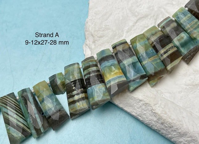 8-12 mm Faceted Rectange Prism Amazonite Green Onyx Labradorite Gemstone Beads Genuine Natural Mixed Gemstones 8 Inches Strand #4733
