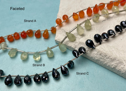 6x11 mm Faceted Smooth Briolette Amethyst Moonstone Carnelian Onyx Gemstone Beads Genuine Natural Mixed Gemstones 8 Inches Strand #4734