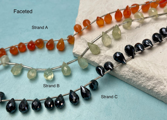 6x11 mm Faceted Smooth Briolette Amethyst Moonstone Carnelian Onyx Gemstone Beads Genuine Natural Mixed Gemstones 8 Inches Strand #4734