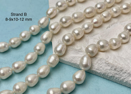 8-9x10-14 mm Natural White Freshwater Pearl Rice/Oval Shape Pearl Beads Genuine High Quality Freshwater Pearls #P3199